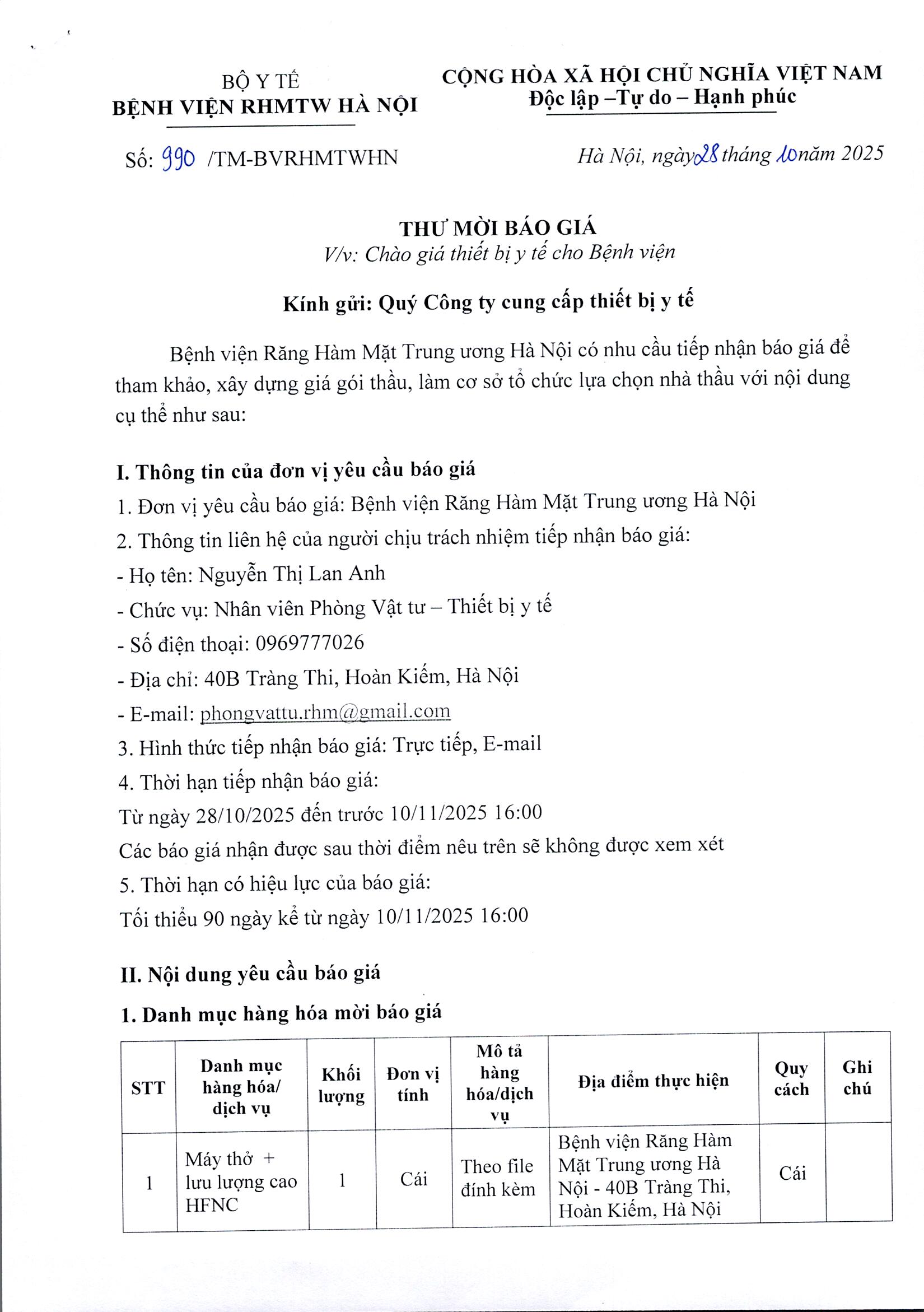 CHÀO MỜI THIẾT BỊ Y TẾ CHO BỆNH VIỆN